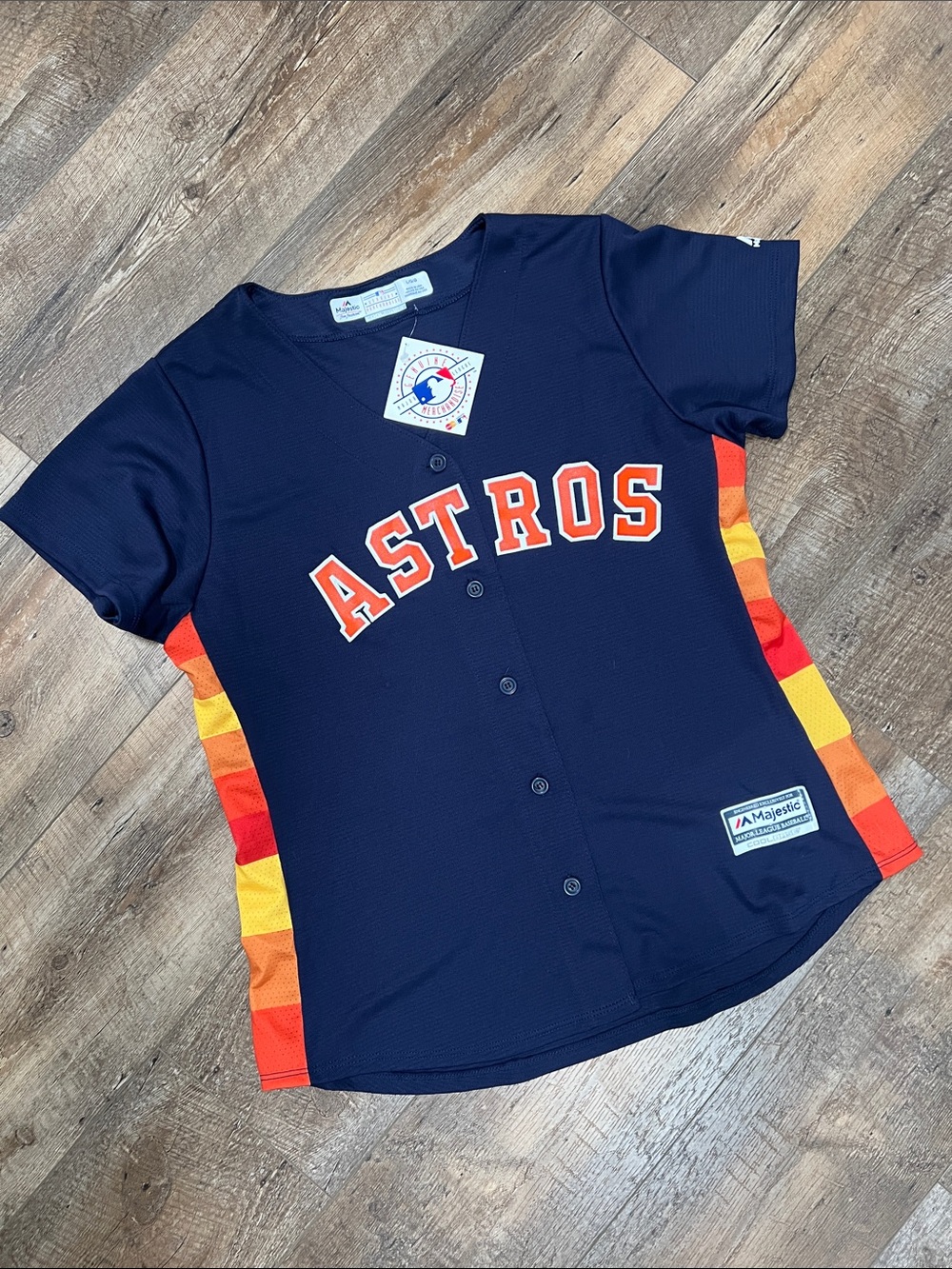 Majestic Houston Astros Rainbow Jersey Women's L Cool Base NWT Navy MLB